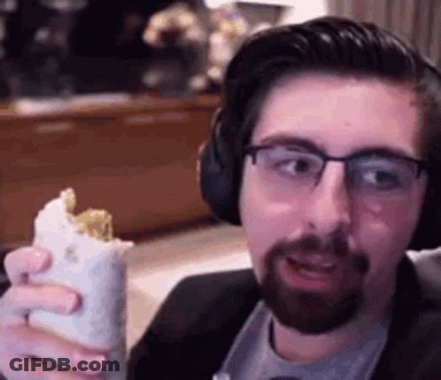 Man With Glasses And Beard Holding Burrito GIF