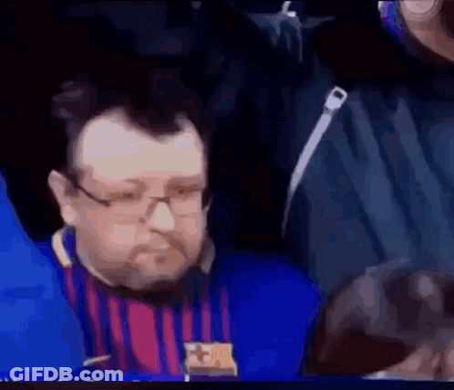 Man With Glasses And Beard In FC Barcelona Shirt GIF