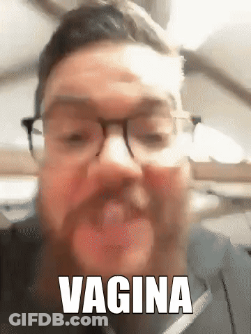 Man With Glasses And Beard Making Funny Face Saying Vagina GIF