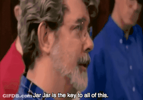 Man With Glasses And Beard Saying Jar Jar Is The Key To All Of This GIF