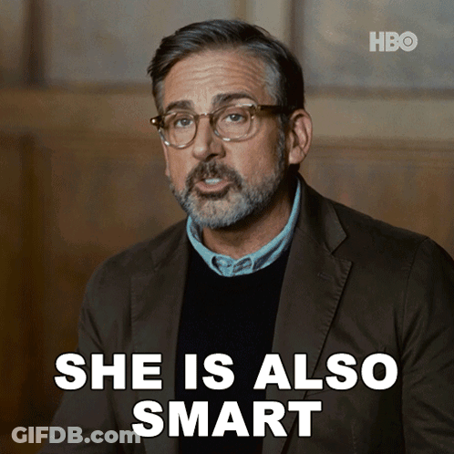 Man With Glasses And Beard Saying She Is Also Smart GIF