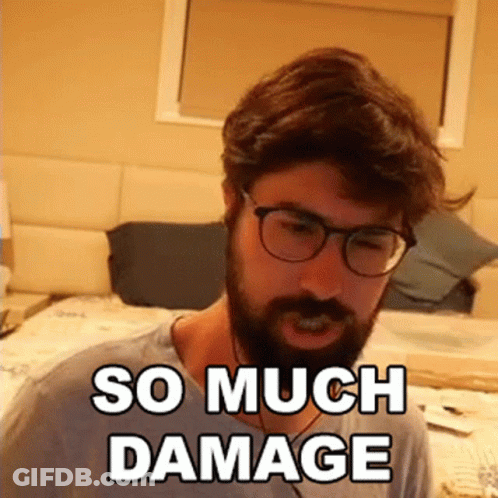 Man With Glasses And Beard Says So Much Damage GIF