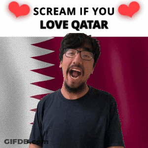 Man With Glasses And Beard Screams Before Qatar Flag GIF