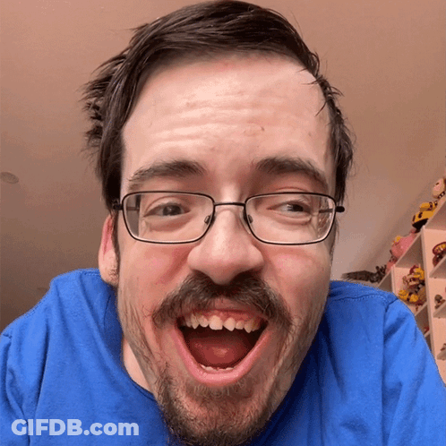 Man With Glasses And Beard Smiling Mouth Wide Open GIF