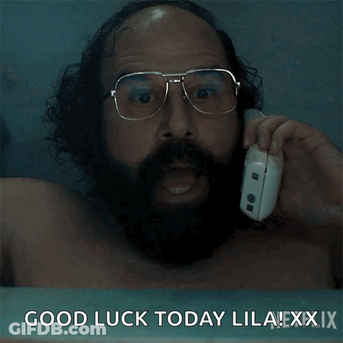 Man With Glasses And Beard Talking On Phone Smash It Good Luck Today Lilaexxxix GIF