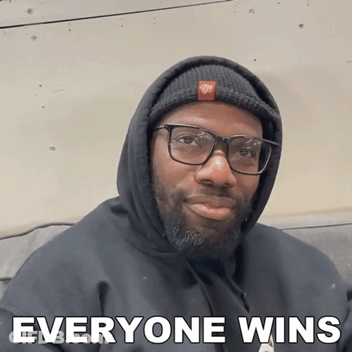 Man With Glasses And Black Hoodie Everyone Wins GIF