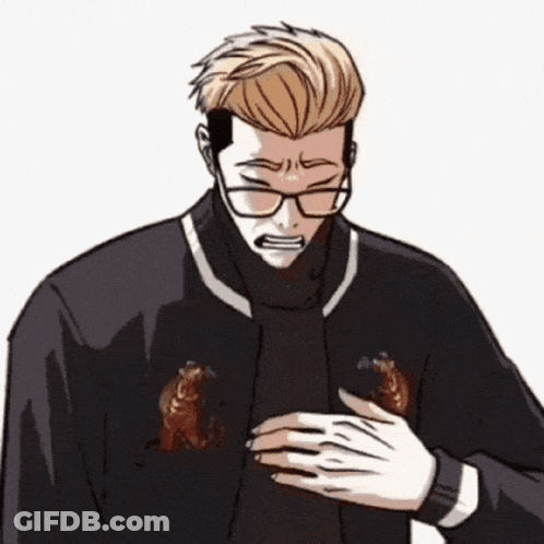 Man With Glasses And Black Jacket Holding Chest GIF