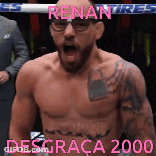 Man With Glasses And Chest Tattoo In Boxing Ring Renan Tires GIF