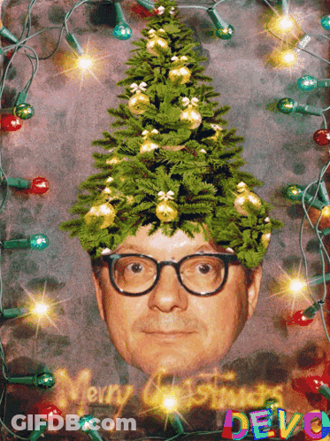 Man With Glasses And Christmas Tree On His Head GIF