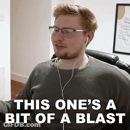 Man With Glasses And Ear Buds Says This One's A Bit Of A Blast GIF