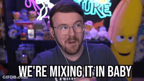 Man With Glasses And Earbuds Says We're Mixing It In Baby GIF