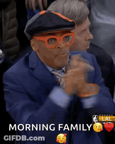 Man With Glasses And Hat Applauds Morning Family GIF