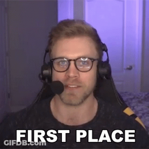 Man With Glasses And Headphones Saying First Place GIF