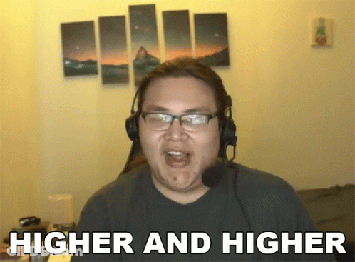 Man With Glasses And Headphones Says Higher And Higher GIF