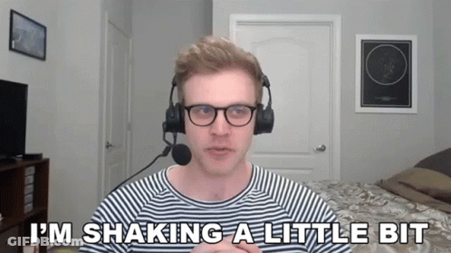 Man With Glasses And Headphones Says I'm Shaking A Little Bit GIF