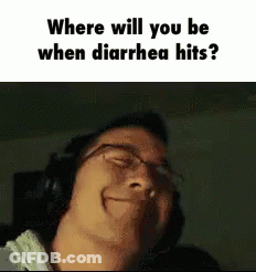 Man With Glasses And Headphones Smiling Where Will You Be When Diarrhea Hits GIF