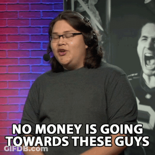 Man With Glasses And Headset Says No Money Going Towards These Guys GIF