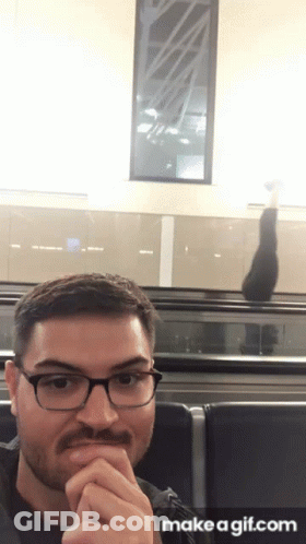 Man With Glasses And Mustache At Airport Make A Gif.com GIF