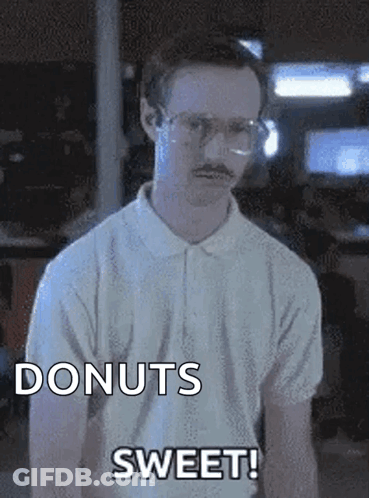 Man With Glasses And Mustache At Donuts Sweet Sign GIF
