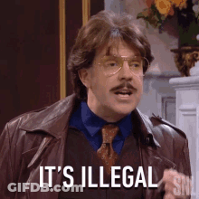 Man With Glasses And Mustache In Leather Jacket And Tie GIF