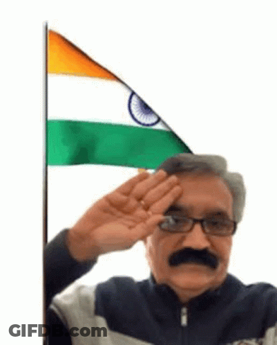 Man With Glasses And Mustache Saluting Flag GIF