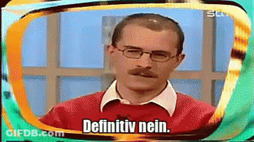Man With Glasses And Mustache Says Definitiv Nein On TV GIF