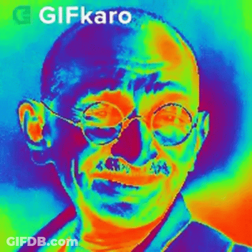 Man With Glasses And Mustache Smiling In Colorful Painting GIF
