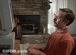 Man With Glasses And Mustache Typing On Computer GIF