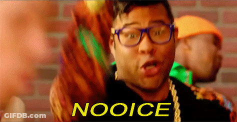 Man With Glasses And Necklace Saying Nooice In Front Of Brick Wall GIF