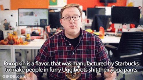 Man With Glasses And Plaid Shirt Talking About Pumpkin Flavor GIF
