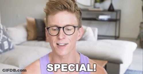 Man With Glasses And Purple Tank Top Saying Special GIF
