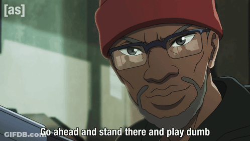 Man With Glasses And Red Hat Says Go Ahead And Stand There And Play Dumb GIF