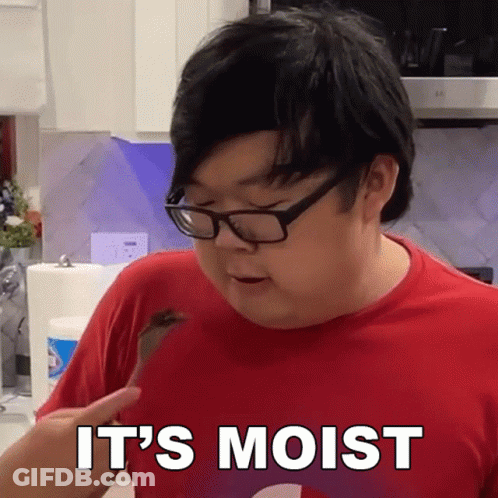 Man With Glasses And Red Shirt Saying It's Moist GIF