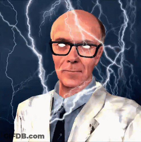 Man With Glasses And White Coat Surrounded By Lightning GIF