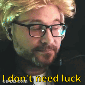 Man With Glasses And Wig Saying I Don't Need Luck GIF