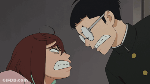 Man With Glasses And Woman Looking At Each Other Surprised GIF