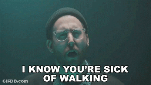 Man With Glasses Beanie Says Sick Of Walking GIF