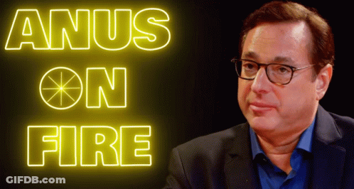 Man With Glasses By Anus On Fire Sign GIF