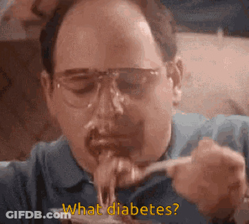 Man With Glasses Eating Spaghetti Says What Diabetes GIF