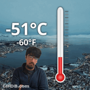 Man With Glasses Facing Thermometer 51°C GIF
