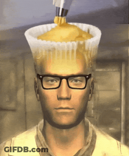 Man With Glasses Has Cupcake Poured With Frosting On Head GIF