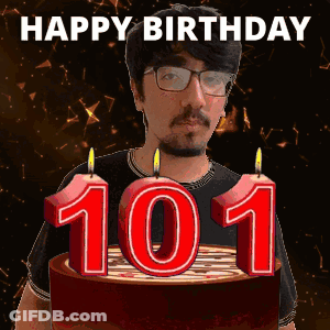 Man With Glasses Holding Birthday Cake With 101 Candles GIF
