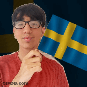 Man With Glasses Holding Blue And Yellow Flag GIF