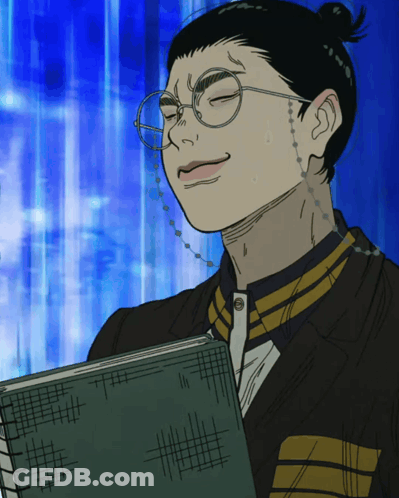 Man With Glasses Holding Book Blue Background GIF