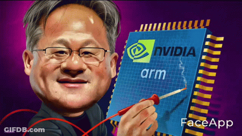 Man With Glasses Holding Nvidia Arm Chip GIF