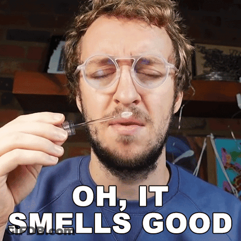 Man With Glasses Holding Pipette Says Oh It Smells Good GIF