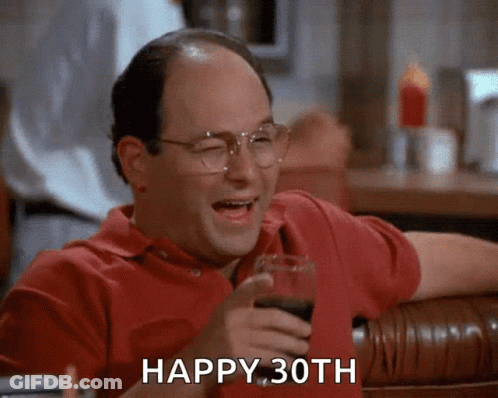 Man With Glasses Holding Wine Saying Happy 30Th GIF