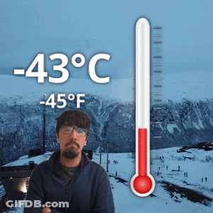Man With Glasses In Front Of 43°C Thermometer GIF