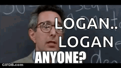 Man With Glasses In Front Of Blackboard Saying Logan Logan Anyone GIF