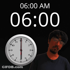 Man With Glasses In Front Of Clock Reading 06:00 AM GIF